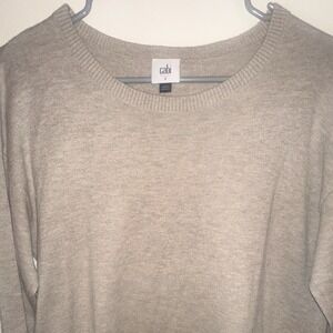 CAbi Womens Beige Relaxed Knit Crew Neck Long Sleeve Pullover Sweater S